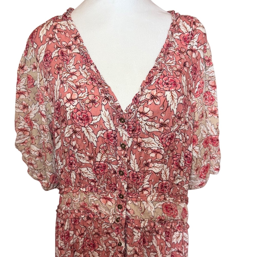 Nurture by Westbound XL Pink Floral Maxi Dress Button Front Tiered Boho Slip